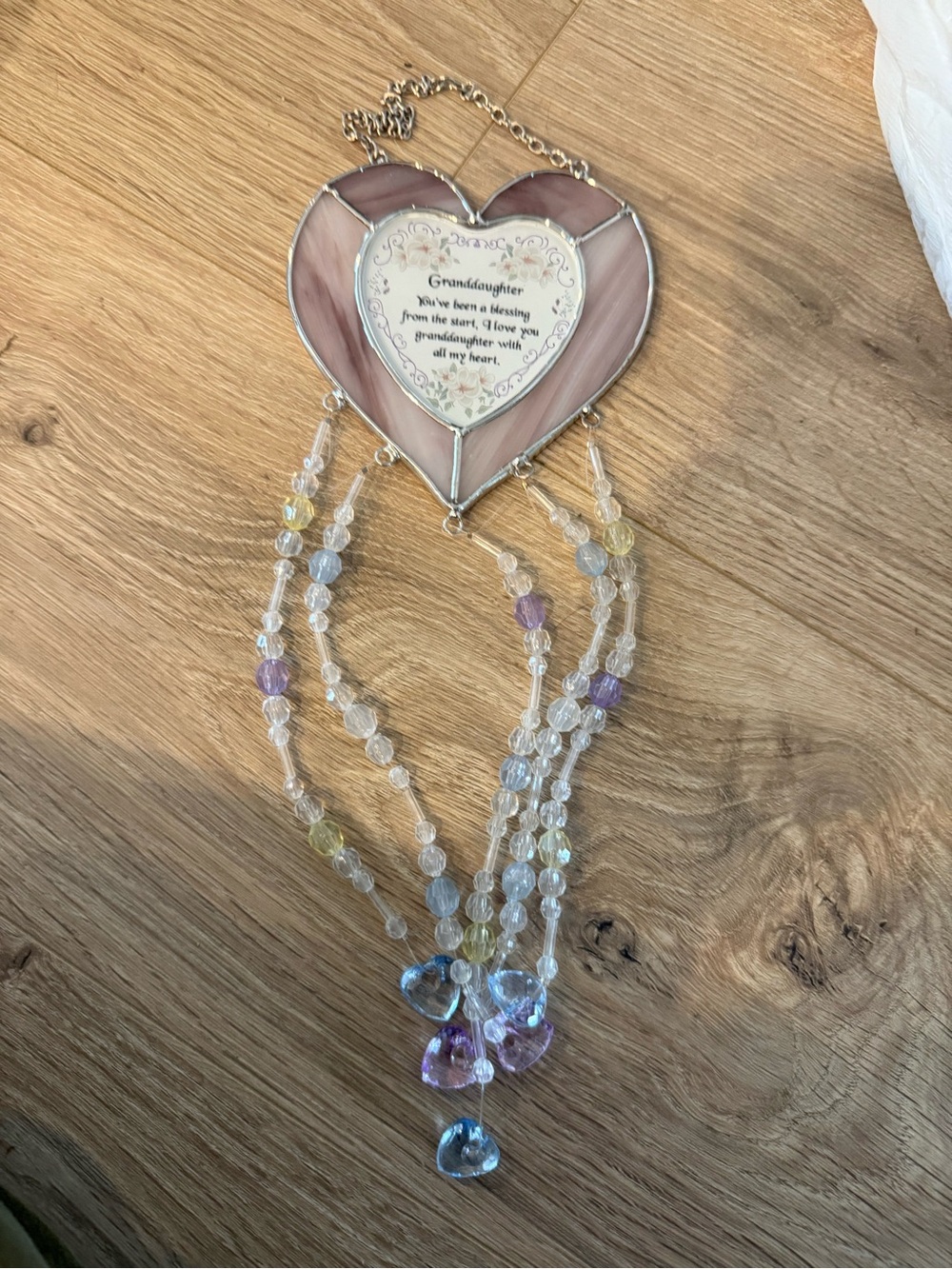 Granddaughter Heart Hanging Suncatcher - Pink Beaded Wall Accent